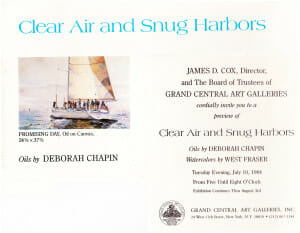 Grand Central Gallery Exhibition Invitation, Clear Air Snug Harbors, Deborah Chapin