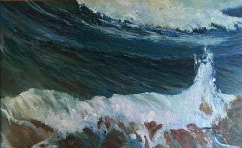 Abstract Marine Original Paintings: Les Vagues, 21x34, plein air oil by Deborah Chapin