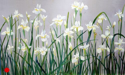 Japanese Flower Paintings , Japanese White Irises, Original is 21x34 plein air oil, Deborah Chapin