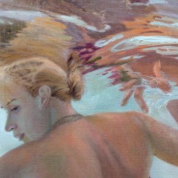 Women In Art, Contemporary Realism, underwater figurative painting, detail, "Holding up the Sky", by Deborah Chapin