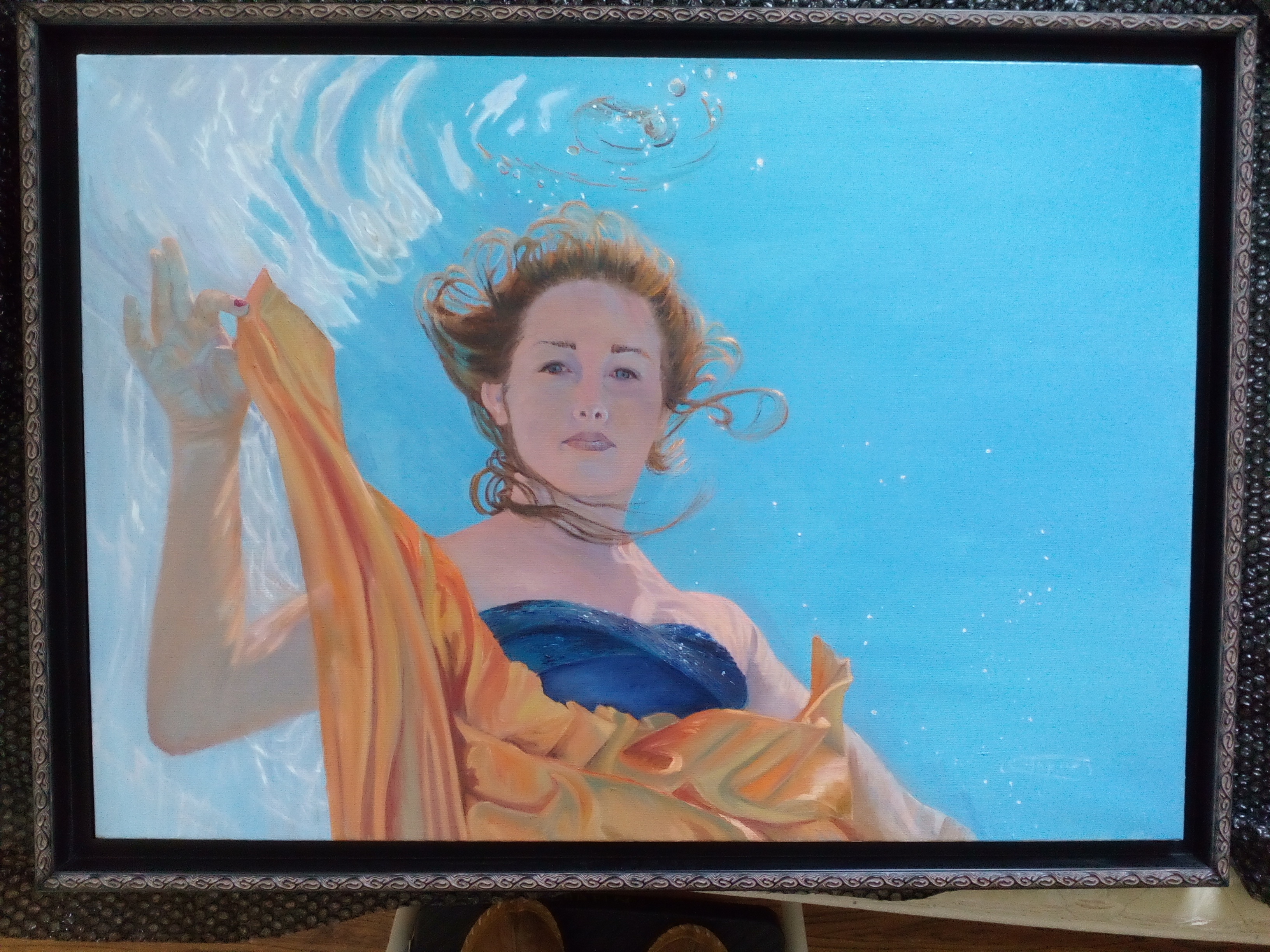 Packing up for Studio Move, Sky's the Limit, 24x36 oil on linen, underwater portraits by Deborah Chapin