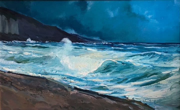 Surf Painting, Museum Piece, Canvas Print Blue Indigo by Deborah Chapin