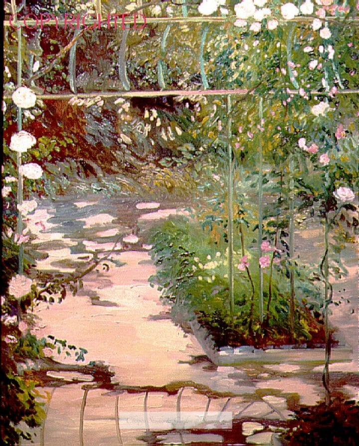 Garden at Baudy, 22×30 plein air oil, Giverny France by Deborah Chapin