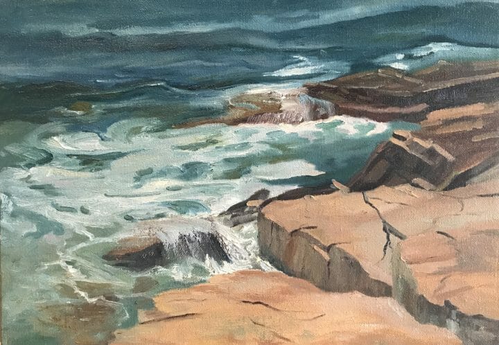 Mid Coast Maine – Coastal Art Vert and Rose Acadia Surf by Deborah Chapin
