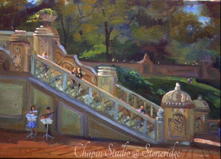 Plein Air Painting, Bethesda Fountain Stairs Central Park by Deborah Chapin
