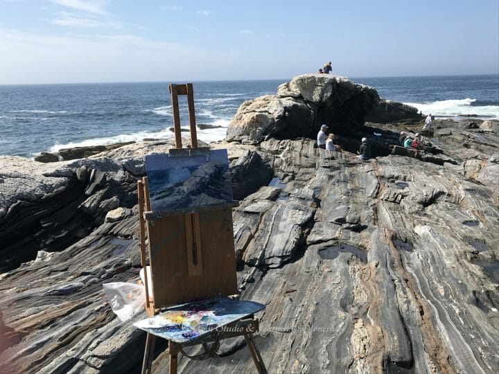 Progress Shot 2 Pemaquid Point Surf Watcher by Marine Artist Deborah Chapin