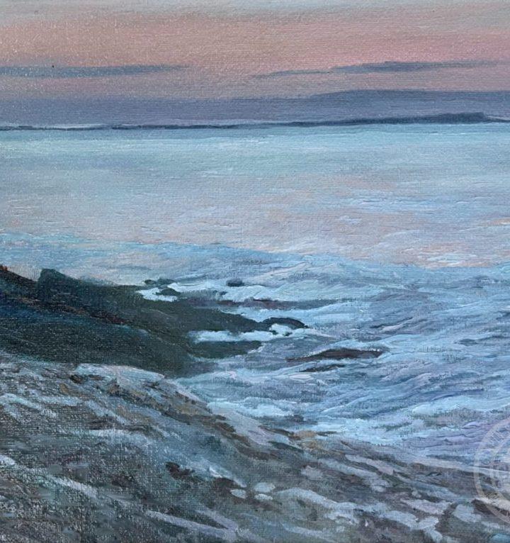 Maine Art, “Pemaquid at Dawn, Pemaquid Point at Dawn, by Deborah Chapin