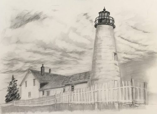 Pemaquid Point Lighthouse drawing demonstration for "Art Teaches That" Series for kids leaning to draw