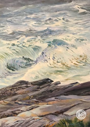 Wave Art Surf Painting White Horses of the Sea 5 by Deborah Chapin Painting of Stormy Seas at Pemaquid Point Maine Art.