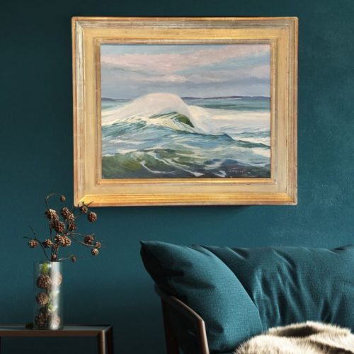Interior Design, Home Decor Teal green, Maine Marine Artist - Coastal Series White Horses of the Sea 4 by Deborah Chapin Inspired by the Poem "White Horses of the Sea" Pemaquid Point Maine Art.