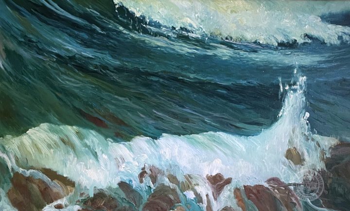 Marine Art, Surf Painting, Large Wall Art, Seascape, Vague Contra Les Roches (Waves against the Rocks)