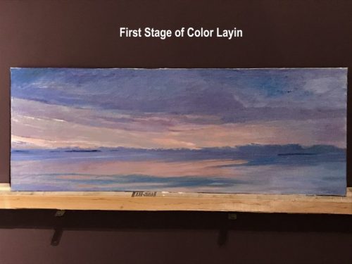 Original Art, Muscongus Bay a new Dawn, by Deborah Chapin. A new Dawn on Maine's Muscongus Bay. Original Oil Art. 12x31" Coastal Decor Piece