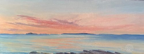 MusconguCoastal Seascape Muscongus at Dawn, 12x32 plein air oil painting by Deborah Chapins at Dawn, 12x32 plein air oil by Deborah Chapin