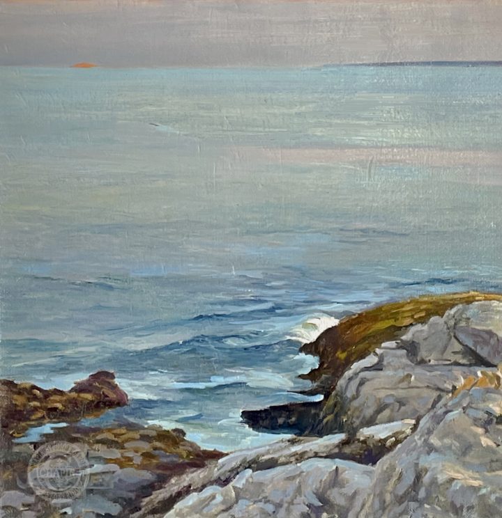Coastal Painting , Moonrise off of Pemaquid Point by Deborah Chapin