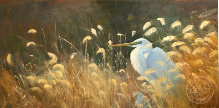 Wetland and Water Paintings, Warming in the Sun by Deborah Chapin Rustic Decor, The original is 16×34 plein air oil painting.