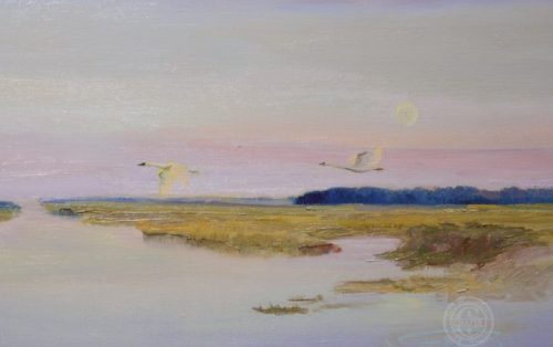 Landscape Artwork, Moonscape by Deborah Chapin,  was painted in the wetlands during a 10 year subject of painting Blackwater Wildlife center.