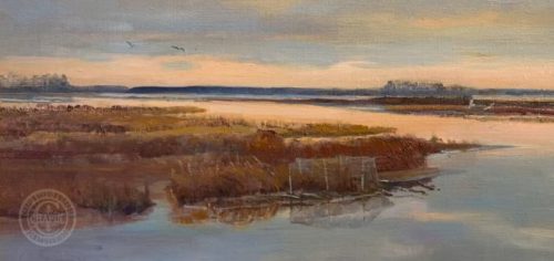 Landscape Painting, Plein air painting, Fall Dusk by Deborah Chapin.