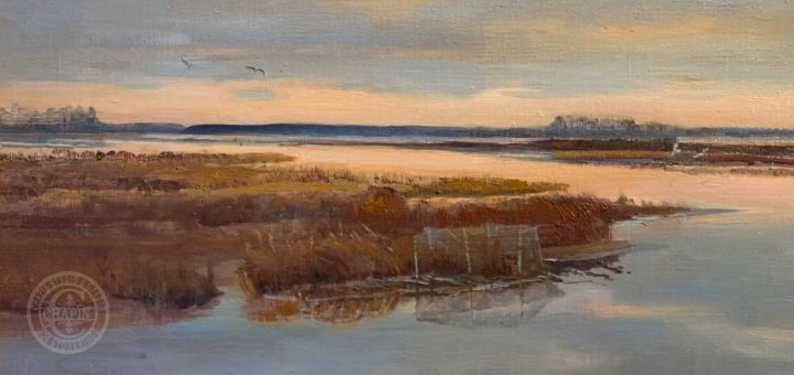 Landscape Painting, Plein air painting, Fall Dusk by Deborah Chapin