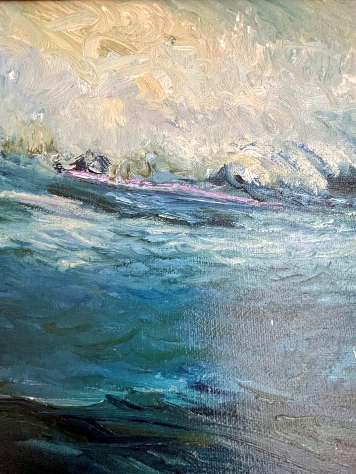 Framed Fine Art Original Painting ENCAUSTIC PAINTING on CANVAS Beach and Waves Landscape Wall Art Painting with Wax and Oil Paint