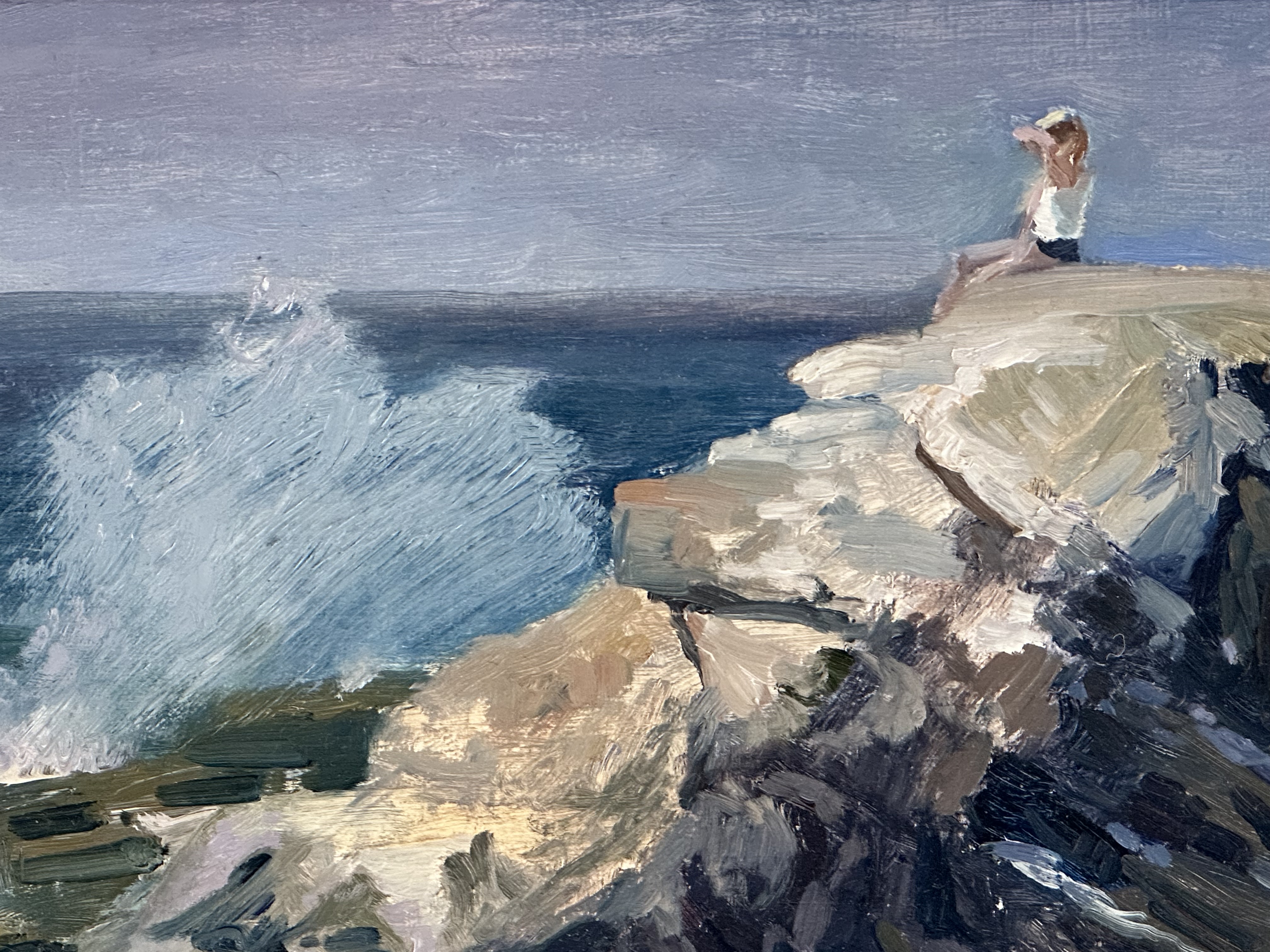 Closeup of Perched on a Rock, 12x8 plein air sketch by Deborah Chapin